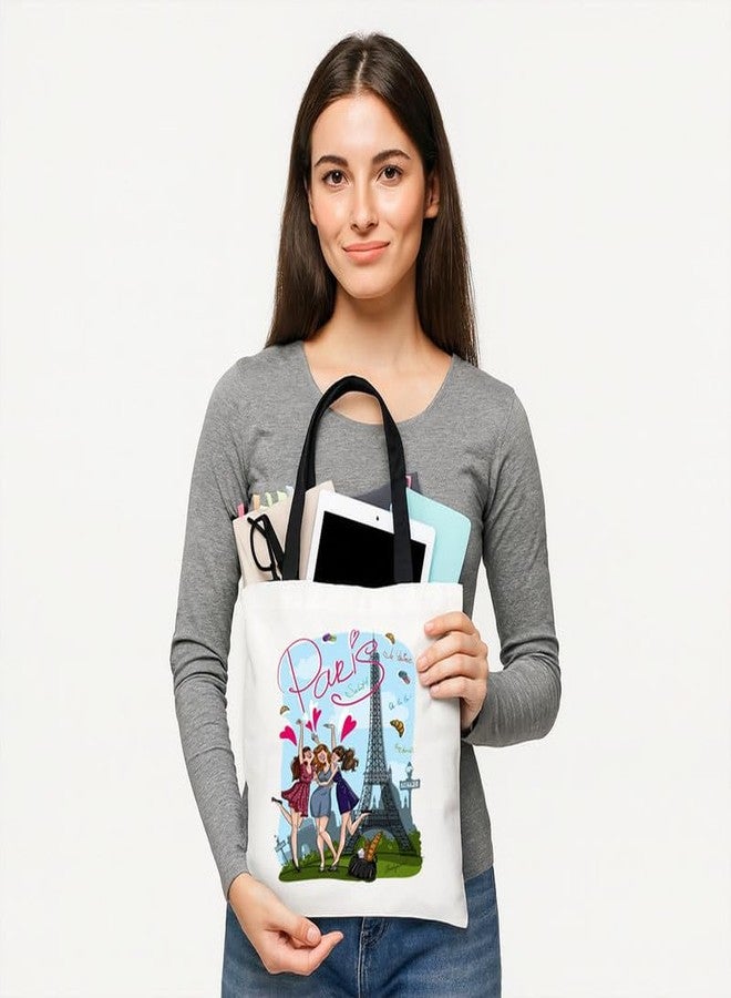PrintingZone حقيبة تسوق بيضاء من PrintingZone مزودة بسحاب إغلاق، حقائب قماشية مطبوعة بتصميمات مميزة للنساء، سعة كبيرة، حقيبة تسوق للتسوق، الجامعة، السفر، حقيبة يد قماشية للجنسين (VWB22) - Image 3